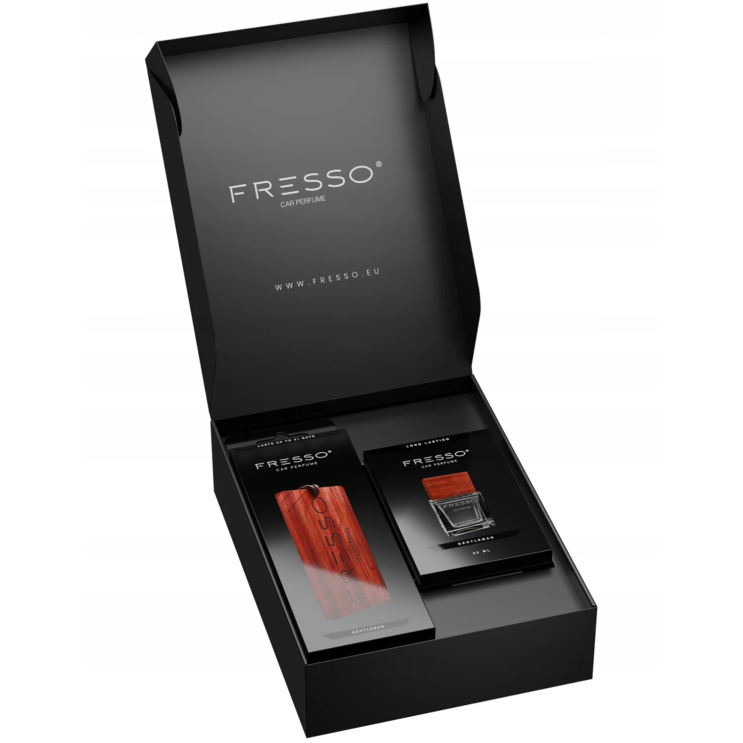 Fresso Paradise Sparkwooden air freshener and 50ml car perfume