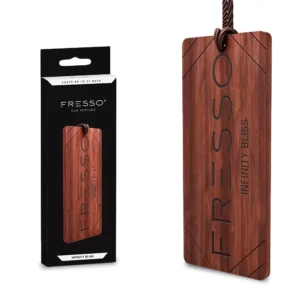 Fresso Infinity Bliss Wooden Air Freshener with natural wooden design and braided hanging cord