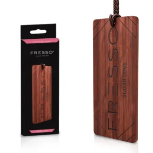 Fresso Sugar Love Wooden Air Freshener with natural wooden design and braided hanging cord